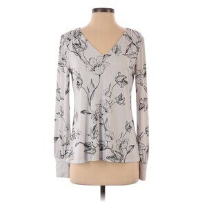 White House Black Market Floral Print V-Neck Top Size S Long Sleeve Shirt Blouse